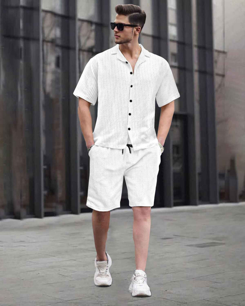 WAFFLE PLAIN TEXTURED SHIRT WITH SHORT / WHITE