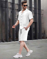 WAFFLE PLAIN TEXTURED SHIRT WITH SHORT / WHITE