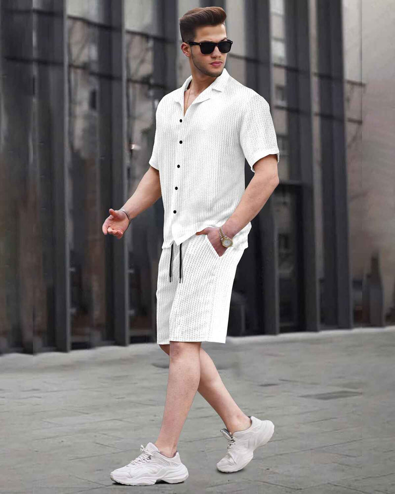 WAFFLE PLAIN TEXTURED SHIRT WITH SHORT / WHITE
