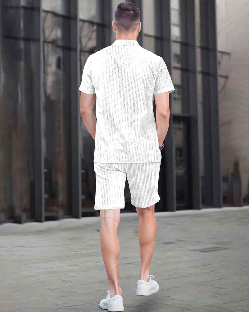 WAFFLE PLAIN TEXTURED SHIRT WITH SHORT / WHITE