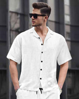 WAFFLE PLAIN TEXTURED SHIRT WITH SHORT / WHITE