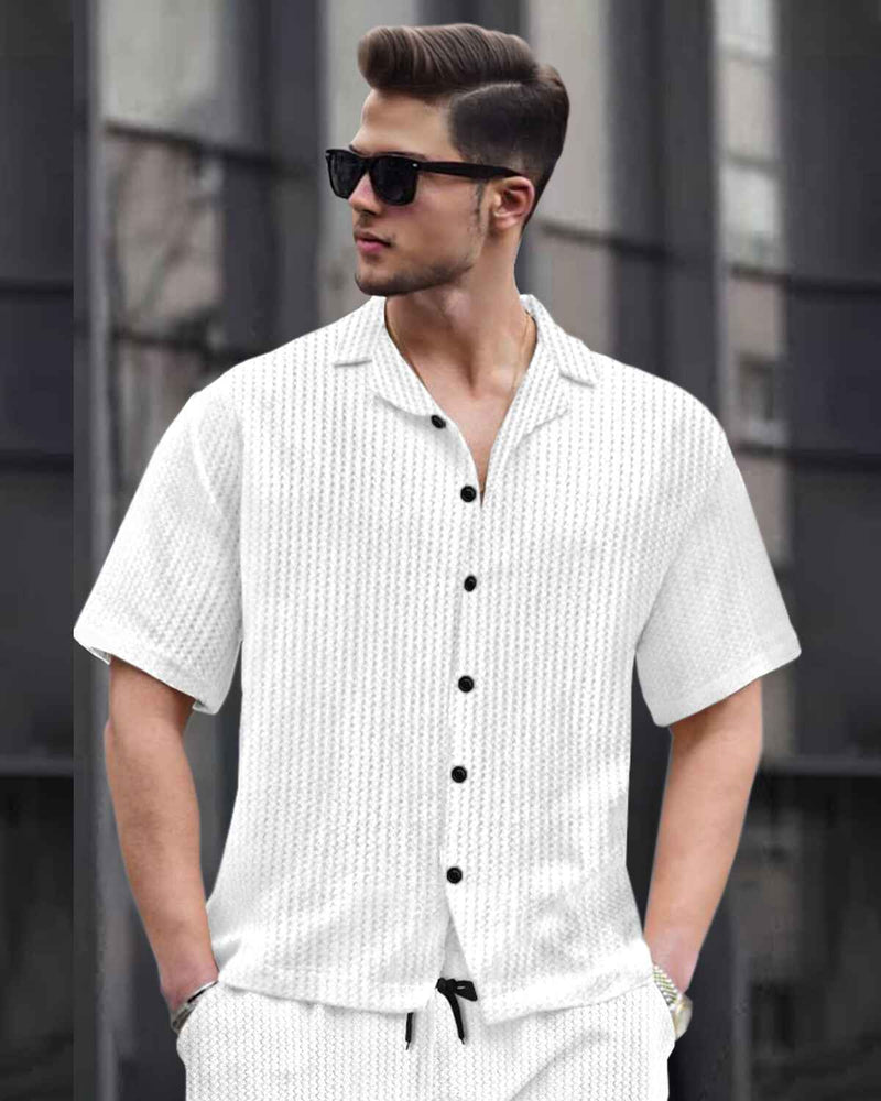 WAFFLE PLAIN TEXTURED SHIRT WITH SHORT / WHITE