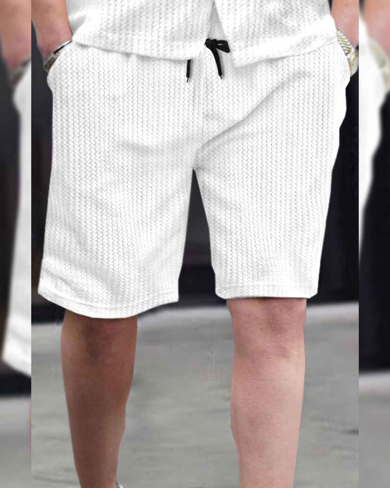 WAFFLE PLAIN TEXTURED SHIRT WITH SHORT / WHITE