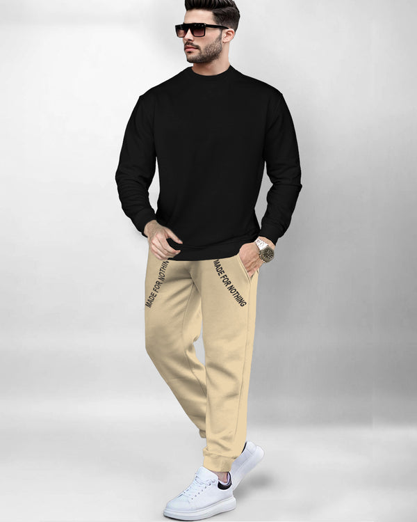 Tracksuit For Men Black Sweatshirt & Beige Track Pant