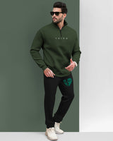 Men Winter Tracksuit - Olive Green Sweatshirt & Black Track Pant