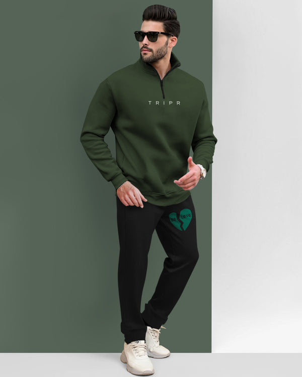 Tracksuit For Men OliveGreen Sweatshirt & Black Track Pant