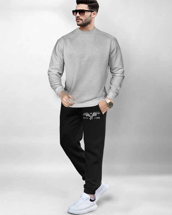 Tracksuit For Men Grey Sweatshirt & Black Track Pant