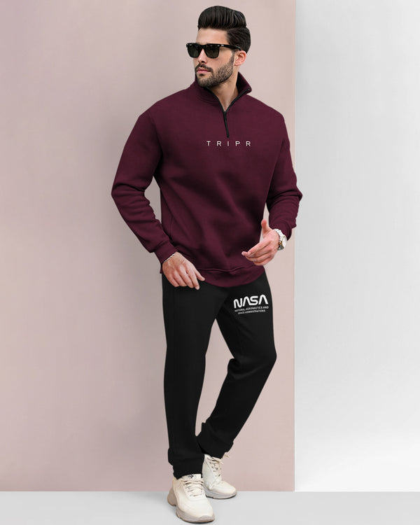 Tracksuit For Men Maroon Sweatshirt & Black Track Pant