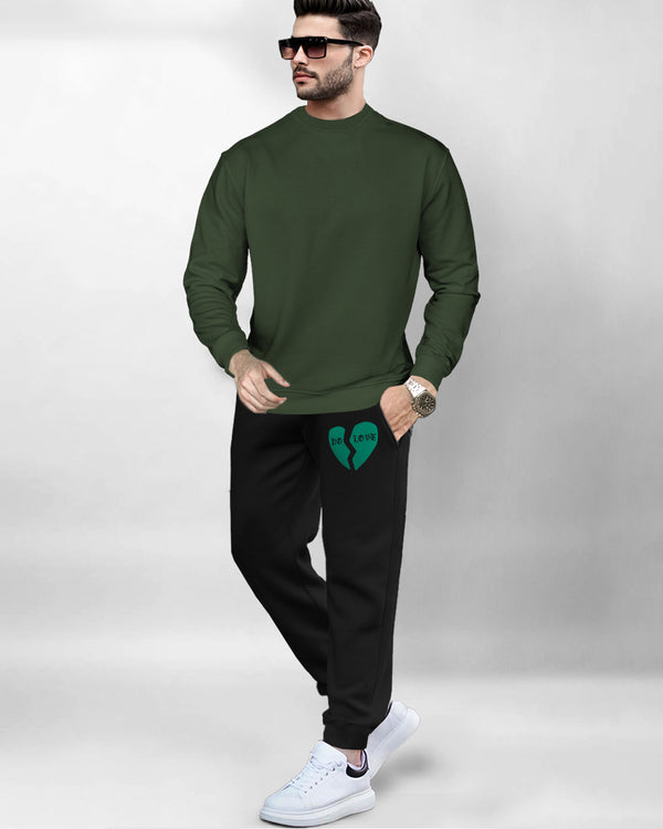 Tracksuit For Men OliveGreen Sweatshirt & Black Track Pant