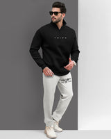 Men Winter Tracksuit - Black Sweatshirt & Grey Track Pant