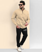 Winter Tracksuit - Beige Sweatshirt & Black Track Pant