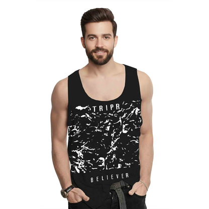 Men Sleeveless Black Printed Vest