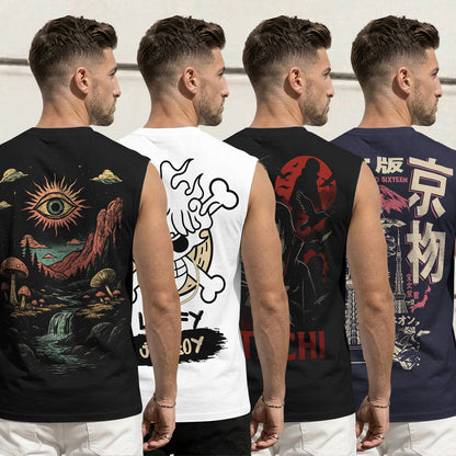 Mens Back Printed Sleeveless Vest Multicolors