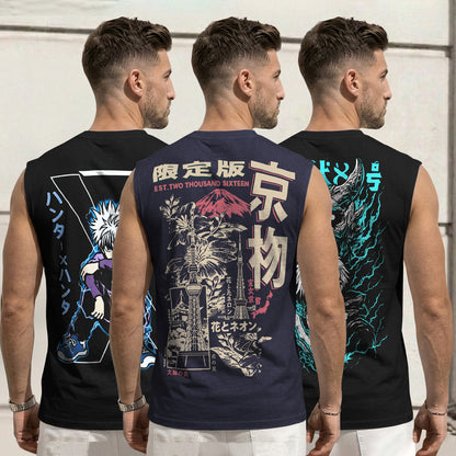 Mens Back Printed Sleeveless Vest Multicolors