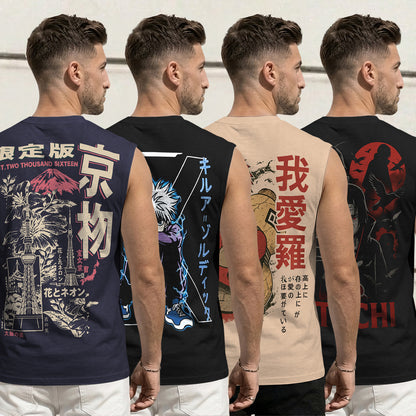 Mens Back Printed Sleeveless Vest Multicolors