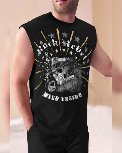 Men Casual Black Printed Top Tank