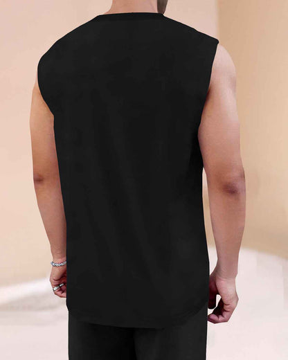 Men Casual Black Printed Top Tank