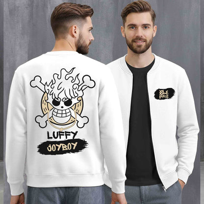 Mens Trendy Anime Design Printed Round Neck Jacket White