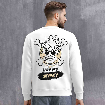 Mens Trendy Anime Design Printed Round Neck Jacket White