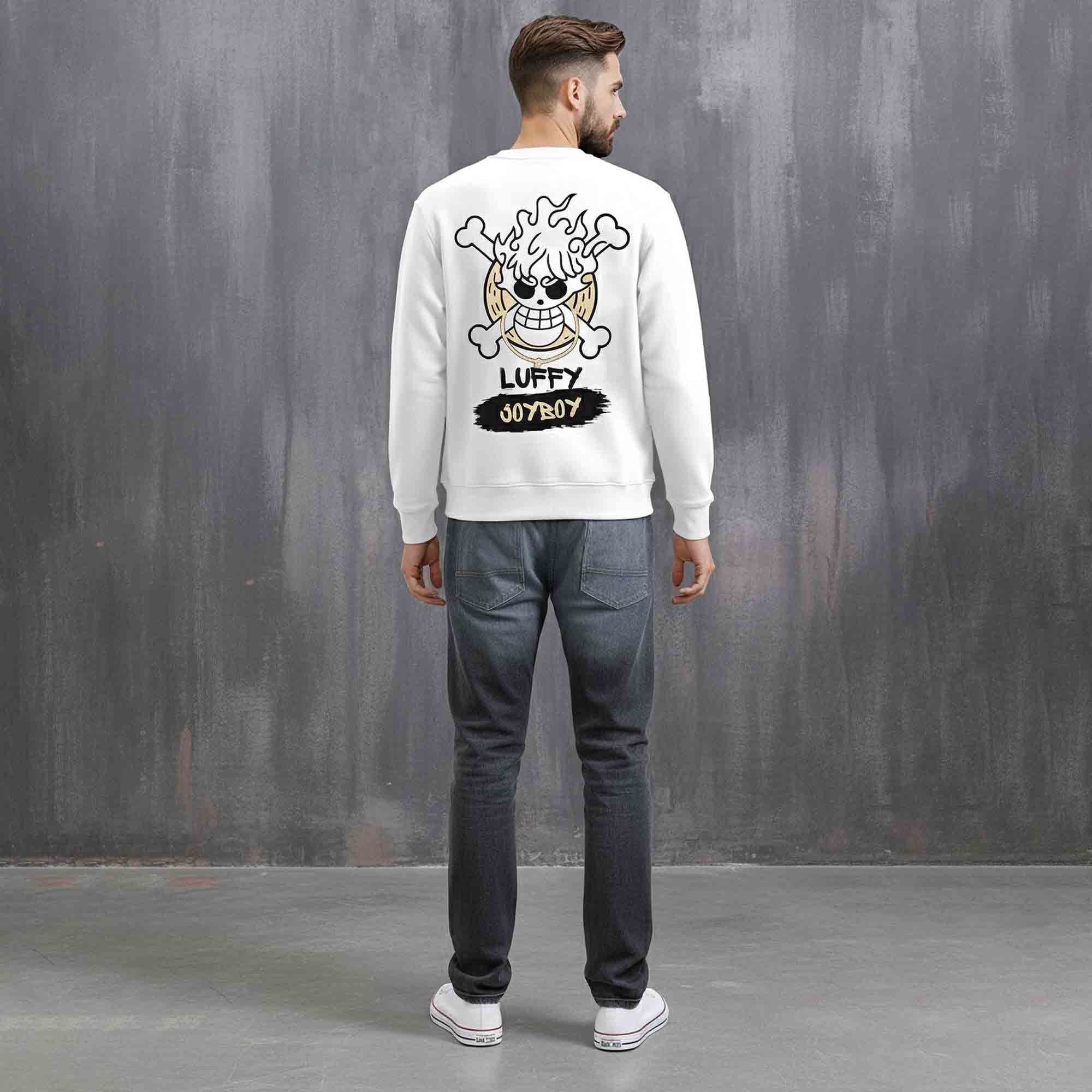 Mens Trendy Anime Design Printed Round Neck Jacket White
