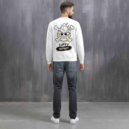 Mens Trendy Anime Design Printed Round Neck Jacket White