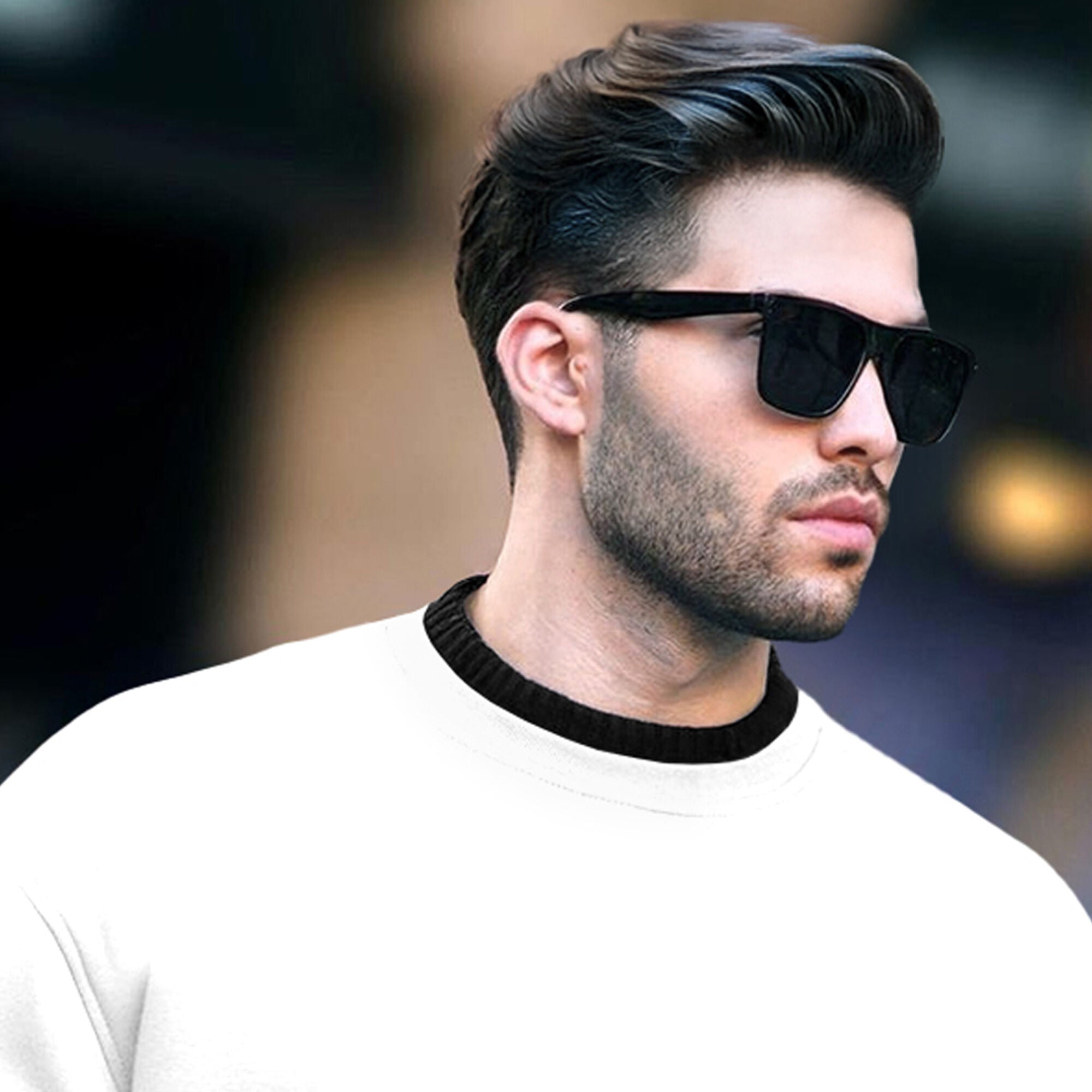 Round Neck Plain Dual Color Sweatshirt White & Black