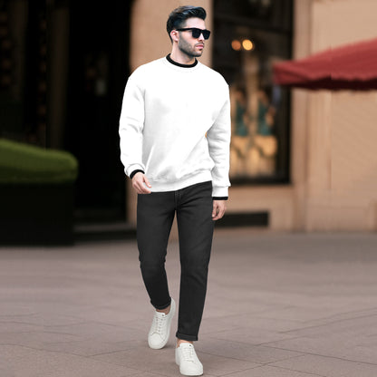 Round Neck Plain Dual Color Sweatshirt White & Black