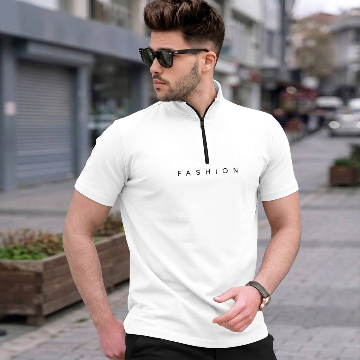 Mens High Neck Half Sleeve Cotton Blended T-shirts