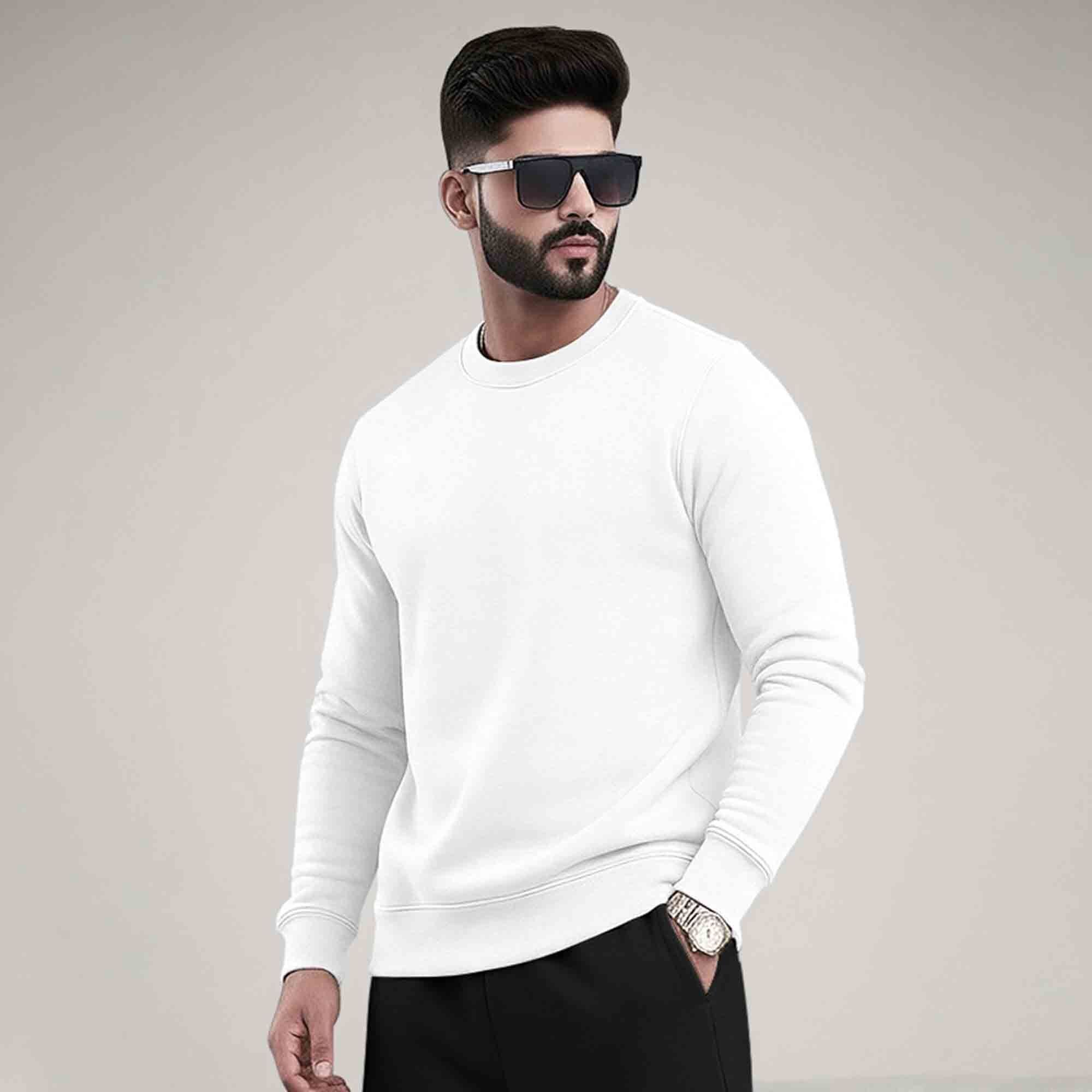 PLAIN WHITE MEN REGULAR FIT CASUAL SWEATSHIRT
