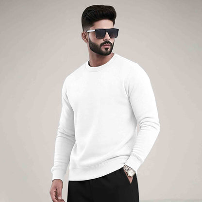 PLAIN WHITE MEN REGULAR FIT CASUAL SWEATSHIRT