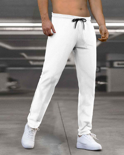 Men Plain Waffle Trackpant White