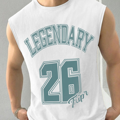 Men Printed Round Neck Vest White