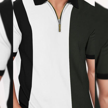 Half Sleeve Contrast Coller Quarter Zip Polo T-shirt Multicolor