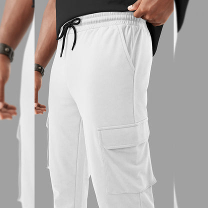 Mens Plain White Cargo Jogger