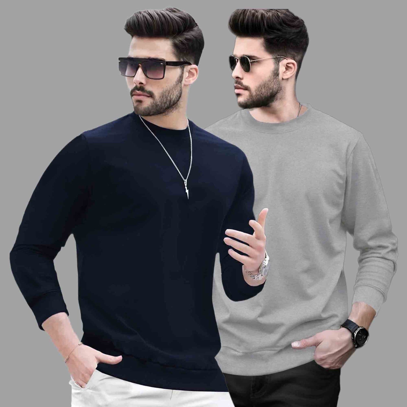 Pack Of 2 - Men Round Neck Full Sleeve Plain T-shirts - 12 Variants