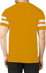 Men Striped Round Neck Cotton Blend Yellow, White T-Shirt