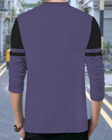 Solid Men Mandarin Collar Violet Black Full Sleeve T-Shirt