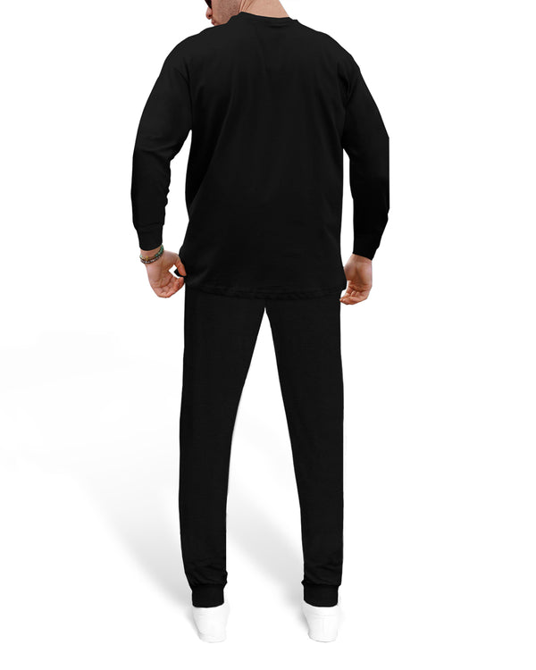 Men Tracksuit - Black colorblock Full Sleeve T-shirt with Black Jogger Pant