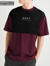 Men Oversized GOAT Printed Black Maroon T-shirt