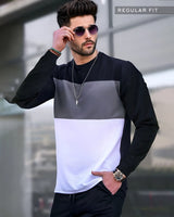 Men Tracksuit - Black colorblock Full Sleeve T-shirt with Black Jogger Pant