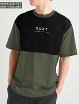 Men Oversized GOAT Printed Black Olive Green T-shirt