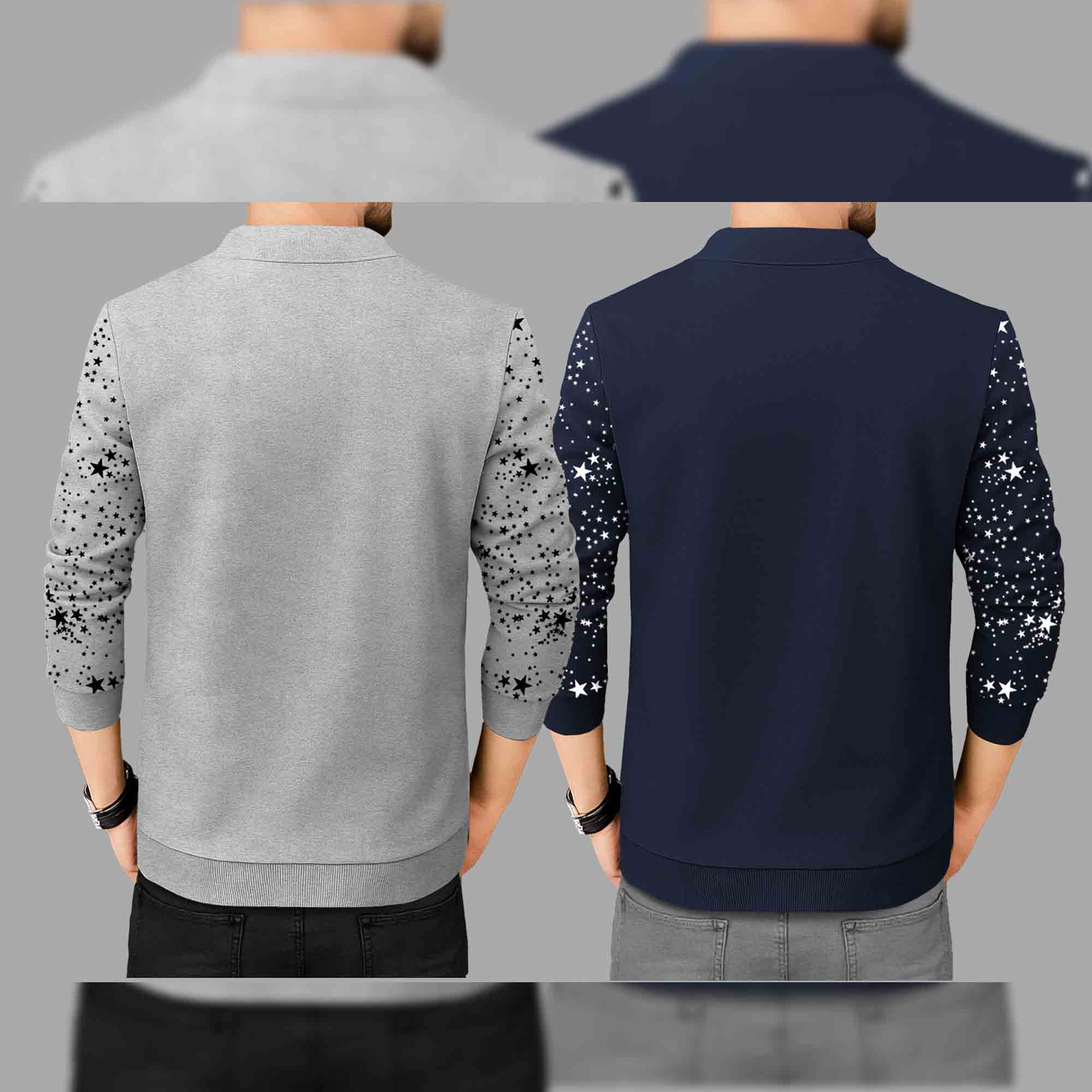 (Pack Of 2) Star Printed Round Neck Jacket Grey & Navy