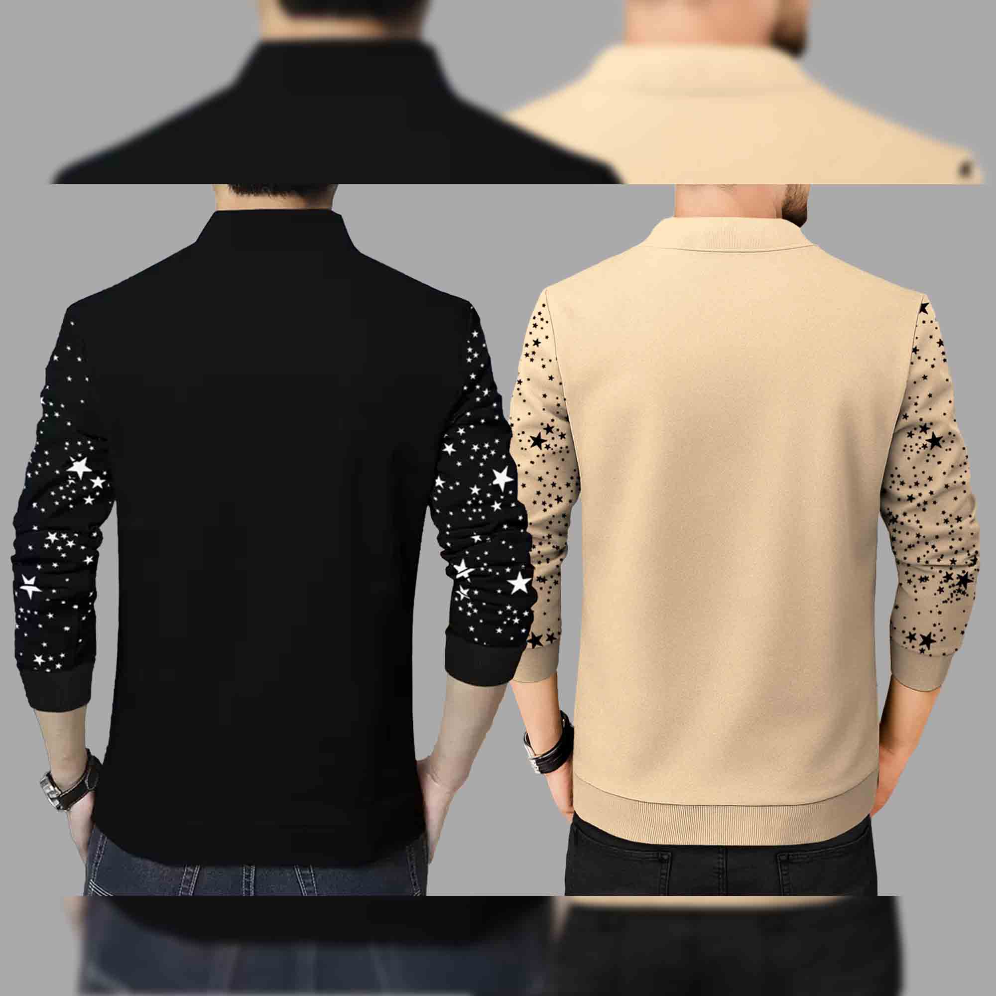 (Pack Of 2) Star Printed Round Neck Jacket Black & Beige