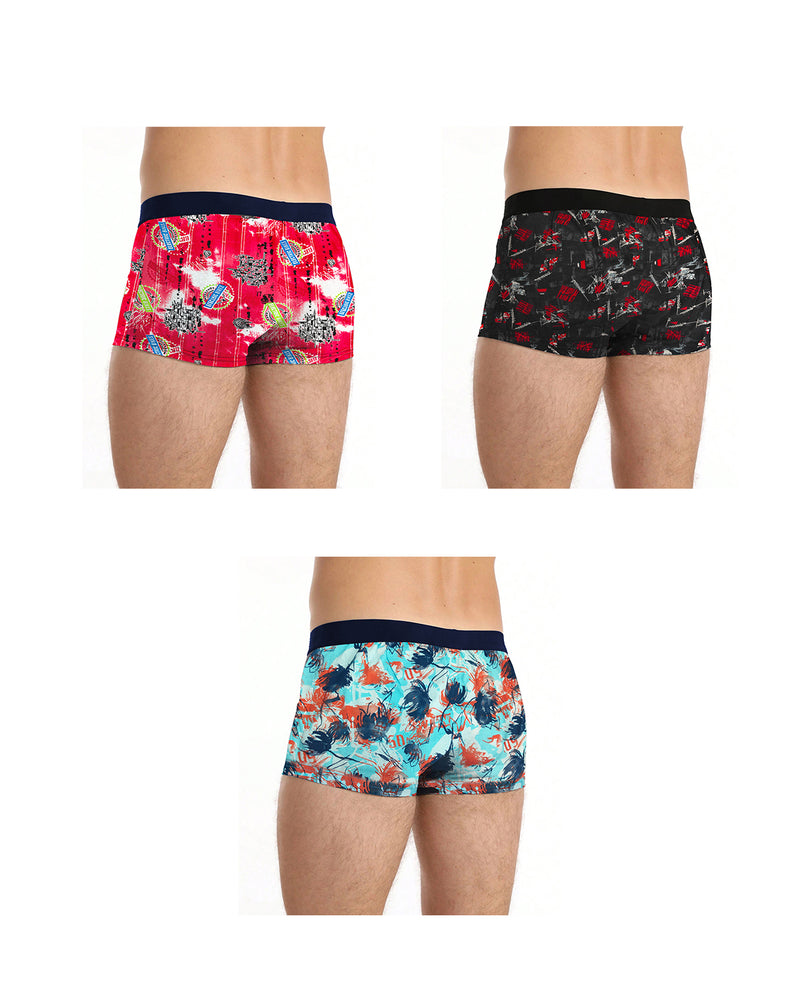 (Pack Of 3) Mens Multicolor Printed Trunks