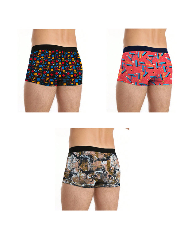 (Pack Of 3) Mens Multicolor Printed Trunks