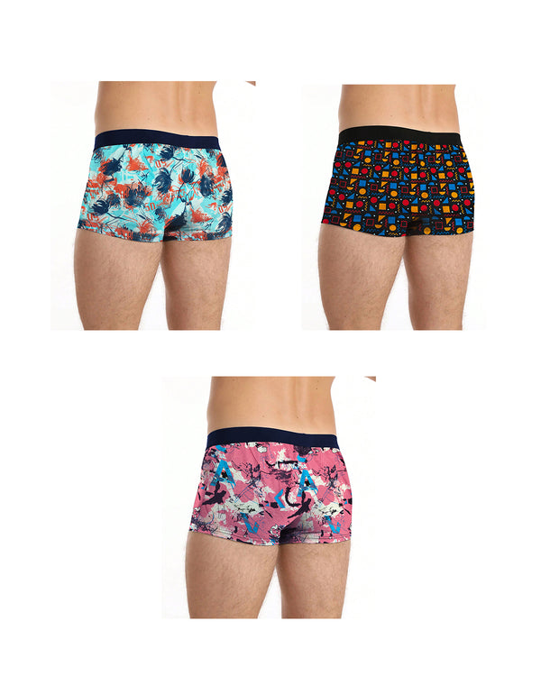 (Pack Of 3) Mens Multicolor Printed Trunks