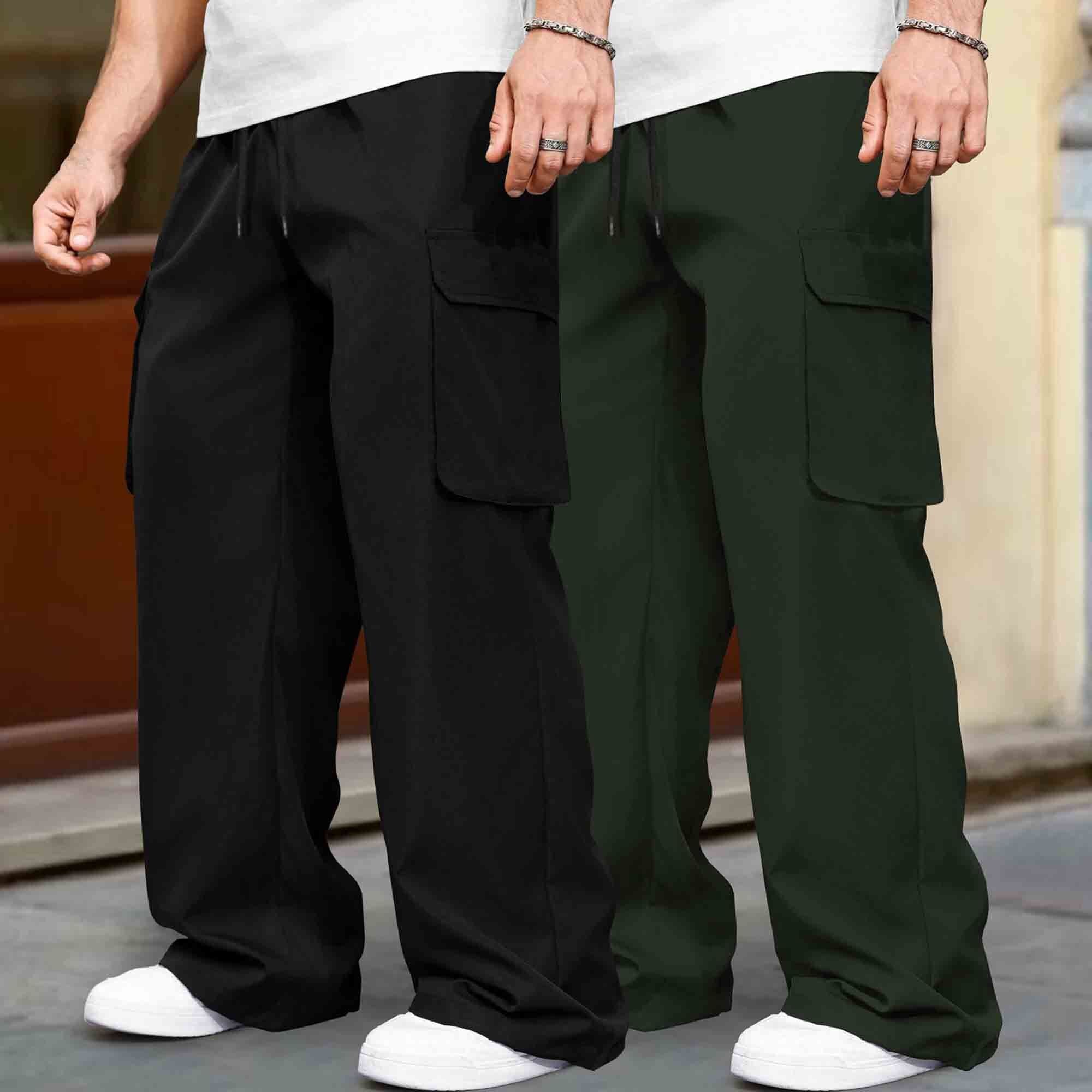 (Pack Of 2)  Multi Pockets Plain Baggy Cargos 5 Variants