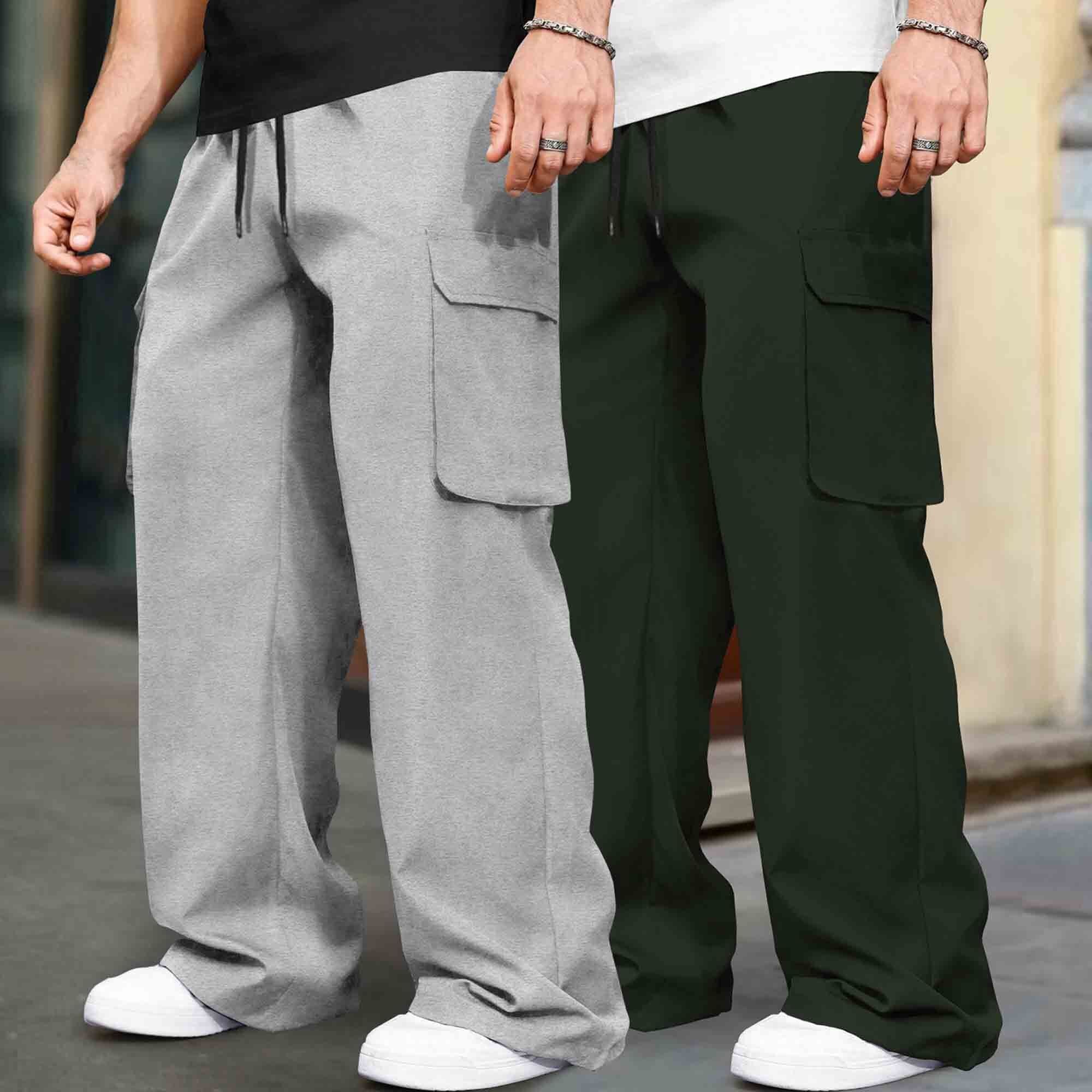 (Pack Of 2)  Multi Pockets Plain Baggy Cargos 5 Variants