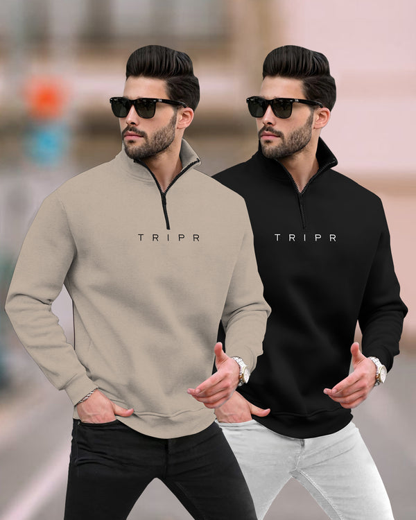 (Pack of 2) Mens Plain High Neck Sweatshirts / Multicolor