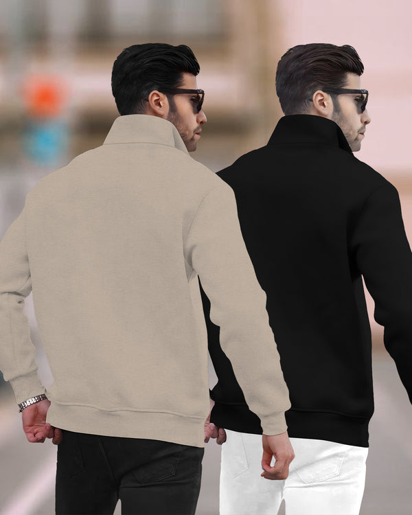 (Pack of 2) Mens Plain High Neck Sweatshirts / Multicolor